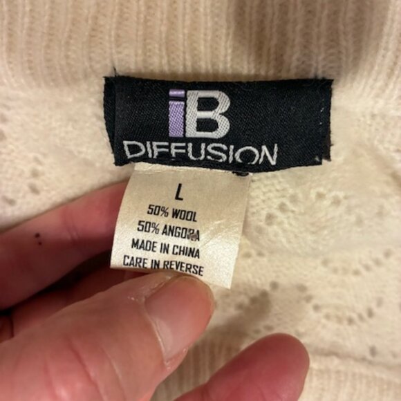 iB Diffusion Vtg Women's Wool Angora Cream Boatneck Off The Shoulder Sweater L - Picture 4 of 7